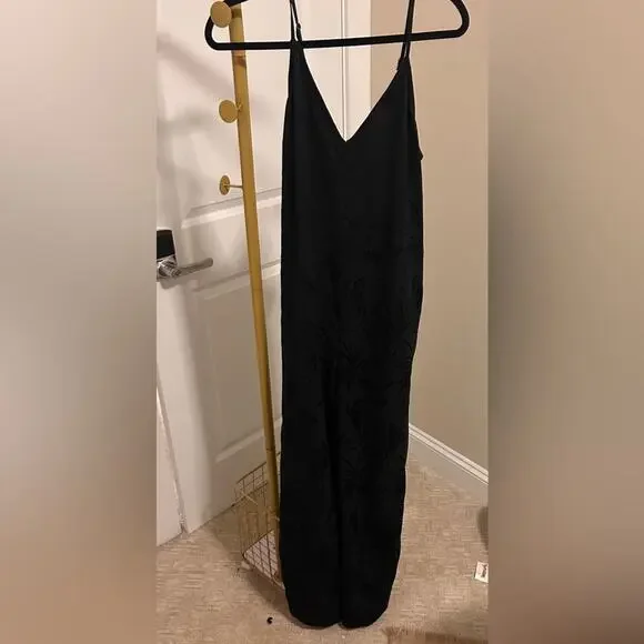 Leith Black Jacquard V-Neck Wide-Leg Jumpsuit – Size Small - Picture 1 of 4